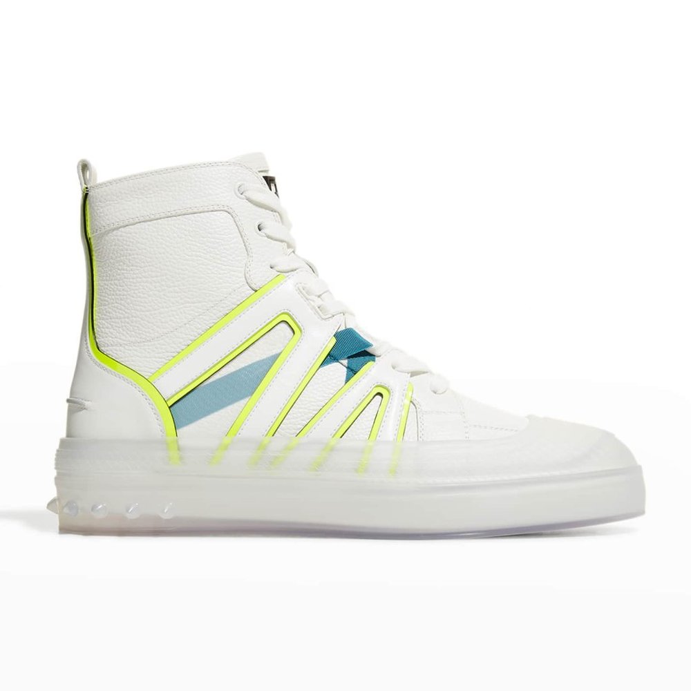Christian Louboutin Men's Vida Neon Caged High-Top Sneakers w/ Clear Overshoe, 9